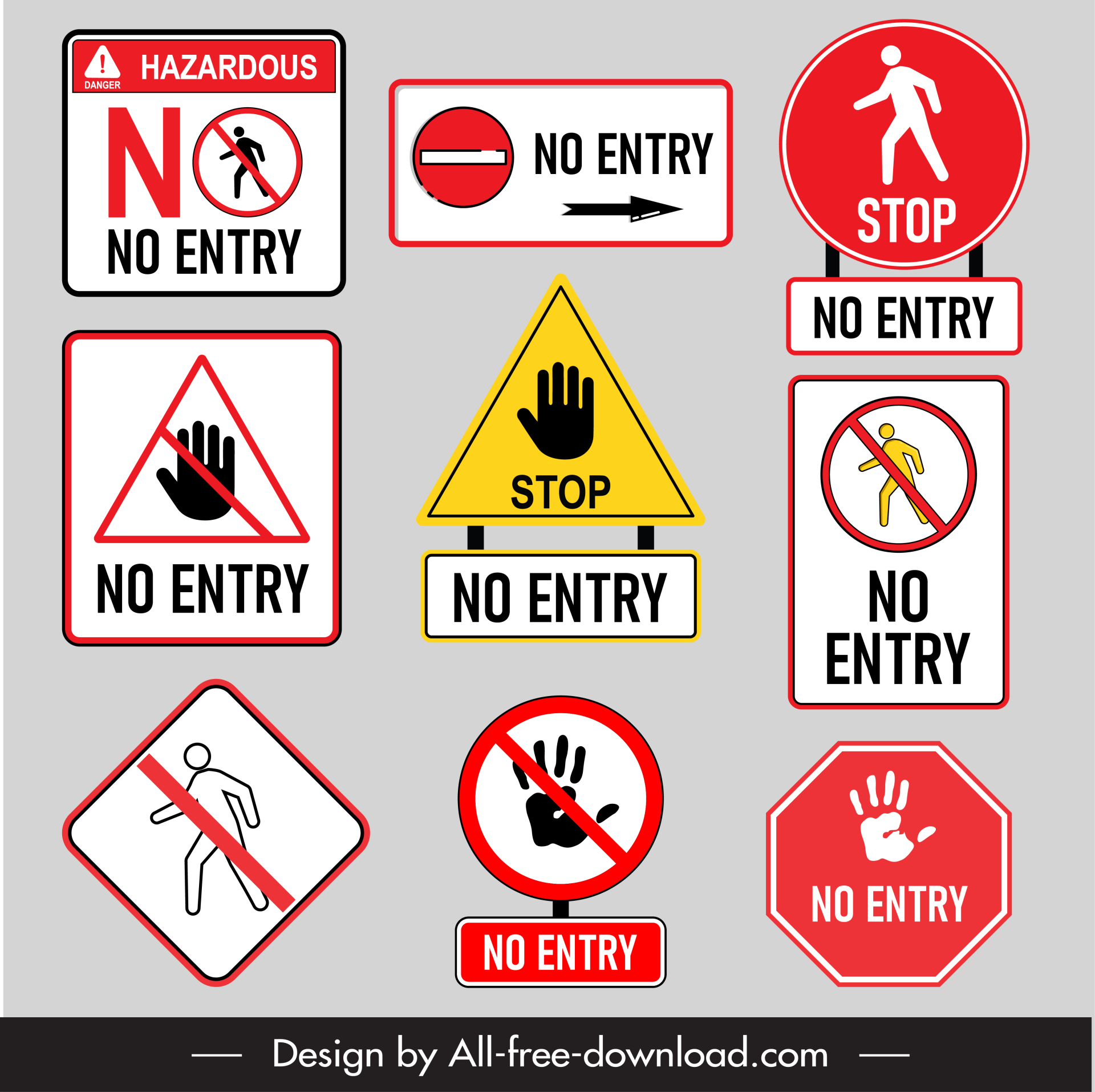 no entry sign board templates flat geometric design hand pedestrian arrow sketch 