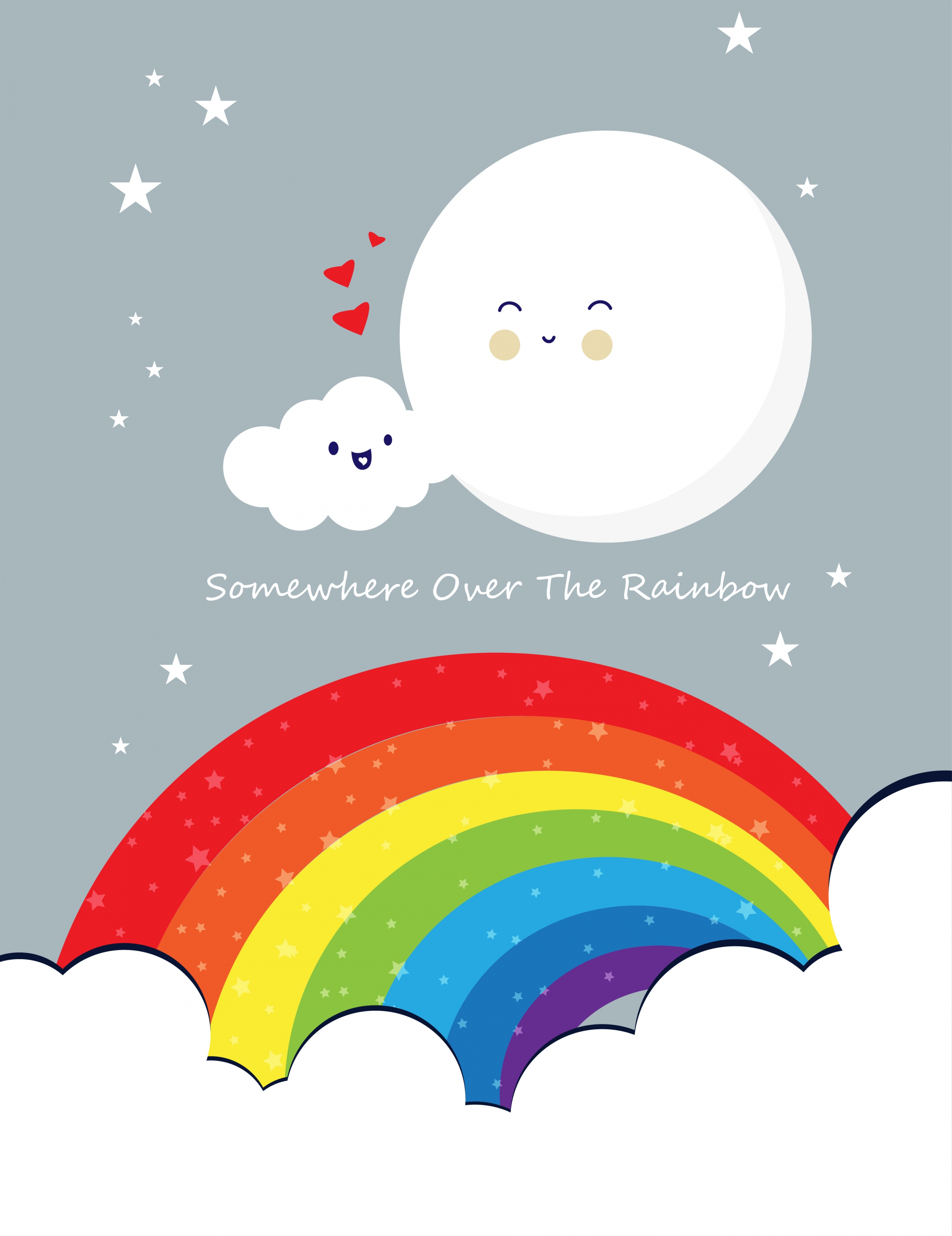 postcard background stylized cloud moon colorful rainbow icons