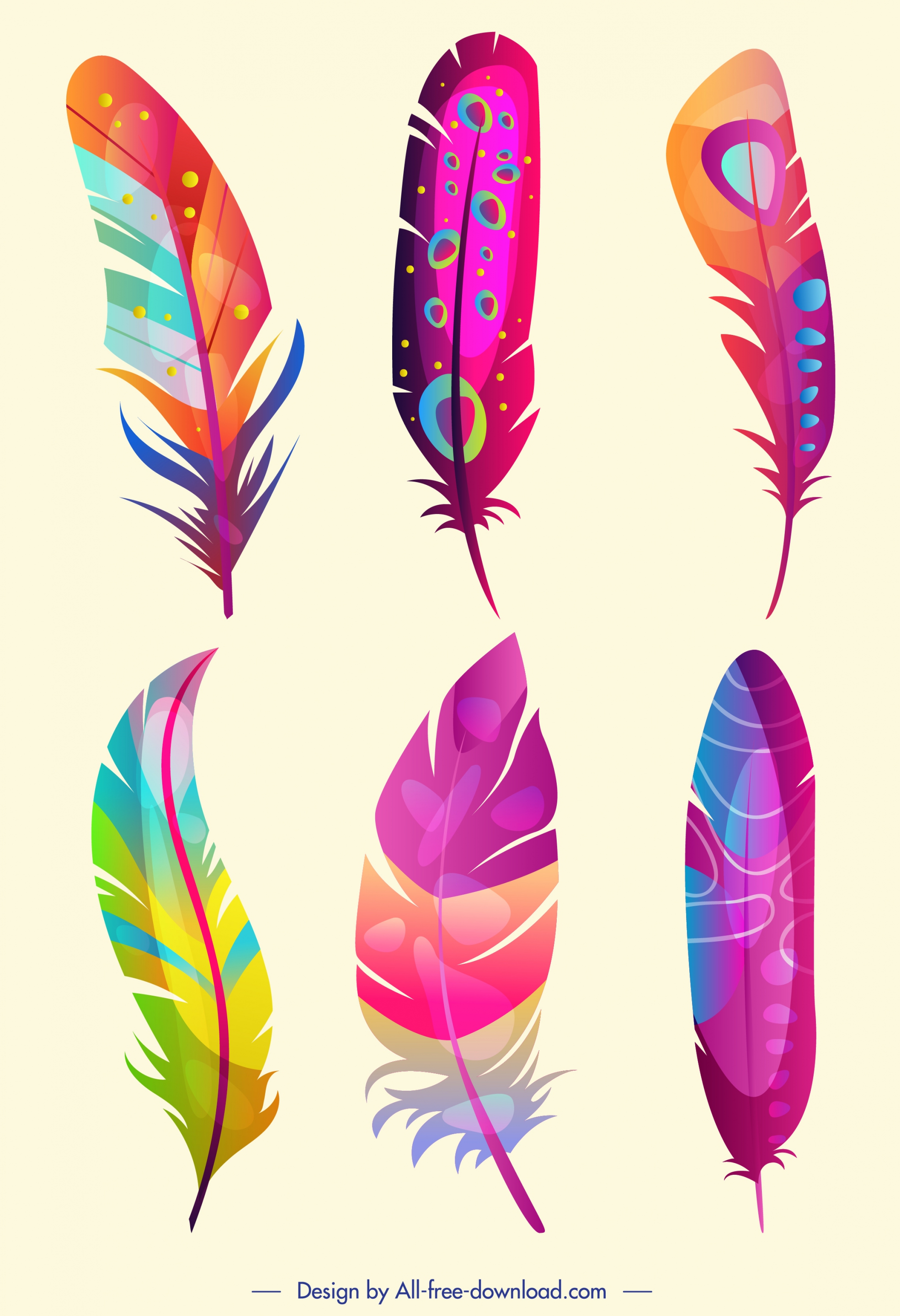 bird feathers icons colorful fluffy design