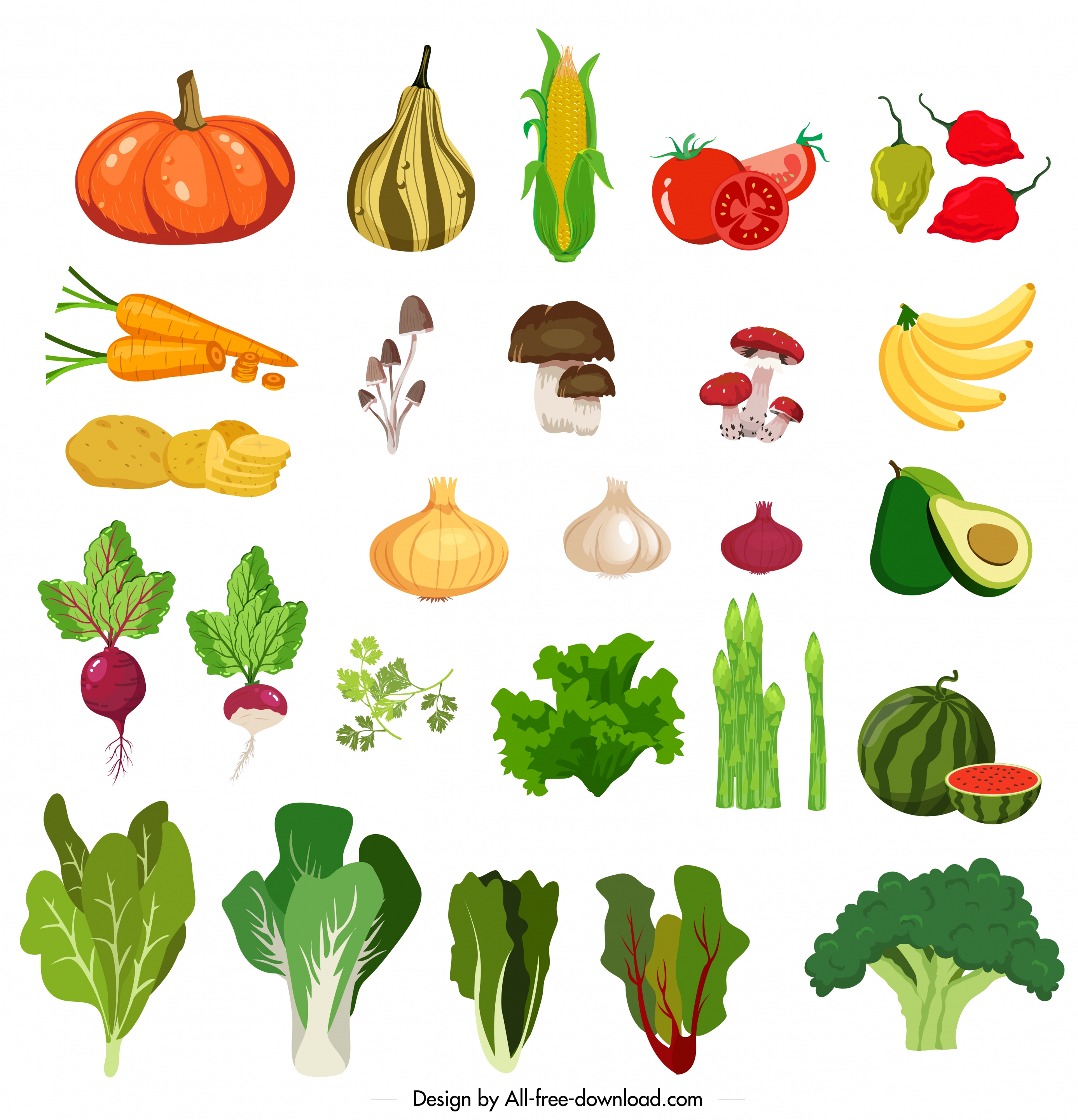vegetables icons colorful classical design